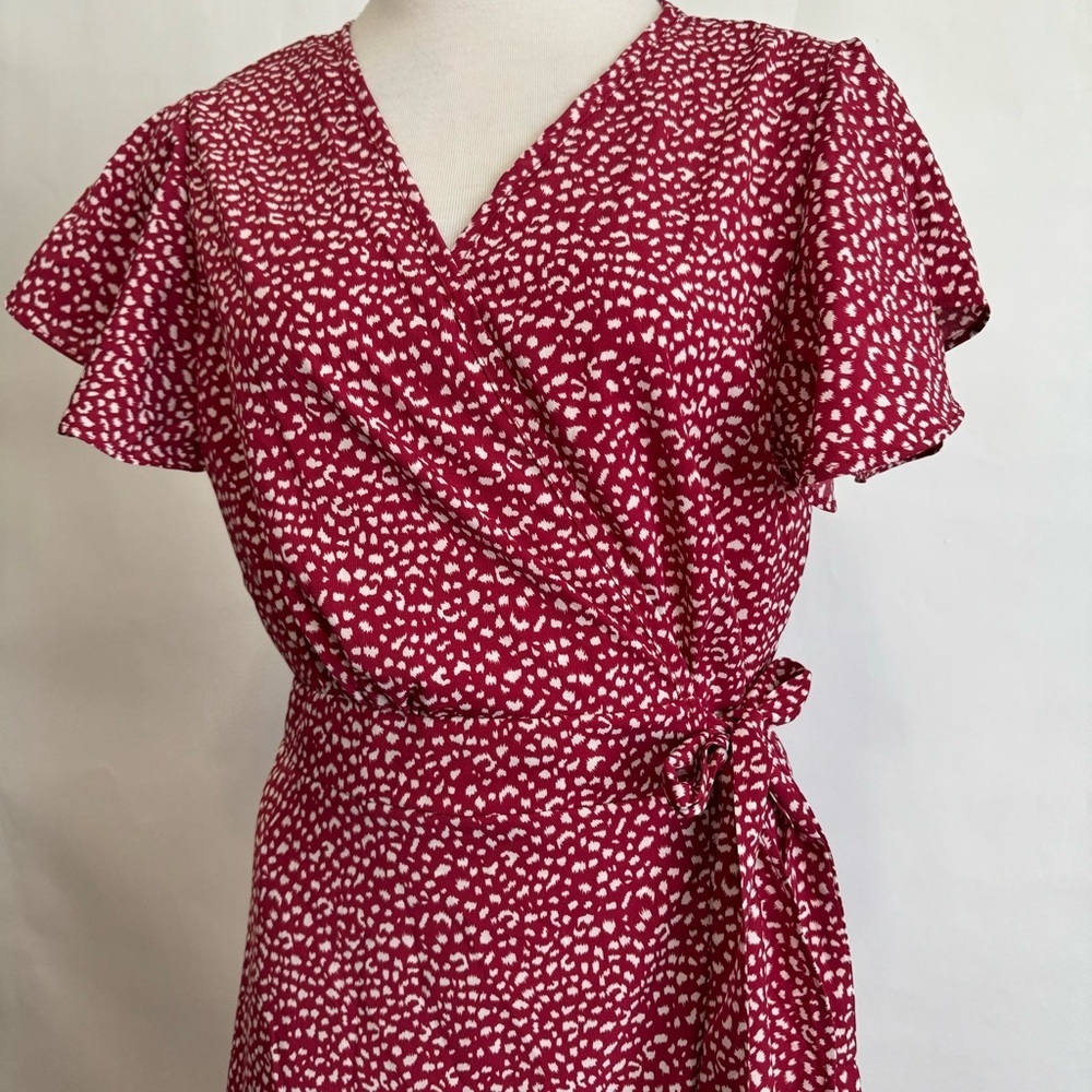 Red Ruffled Wrap Midi Dress Size S/M - Picture 4 of 9